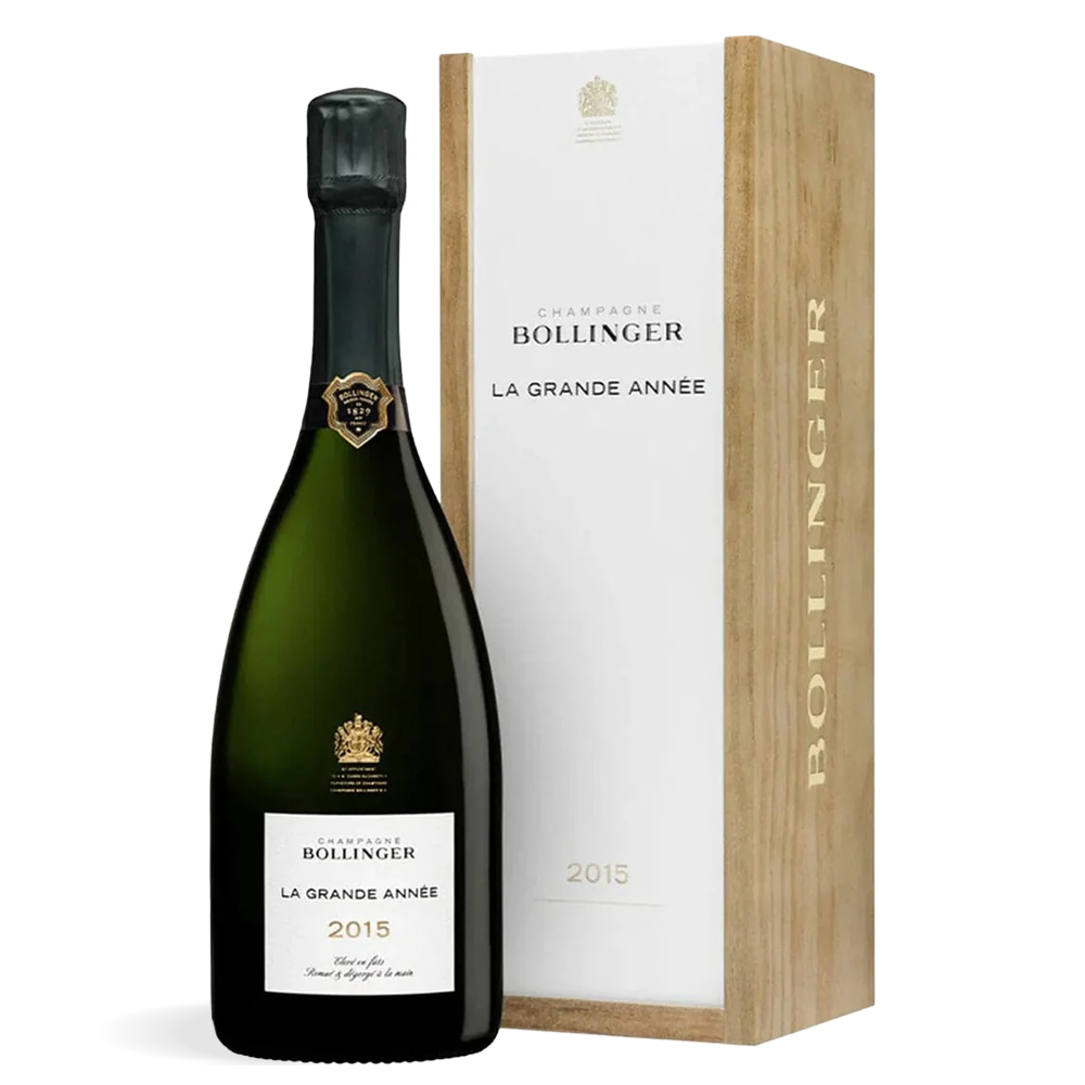 Boca Bollinger La Grande Année 2015 Champagne 0,75L s klasičnim tamnim etiketama i elegantnim pakiranjem
