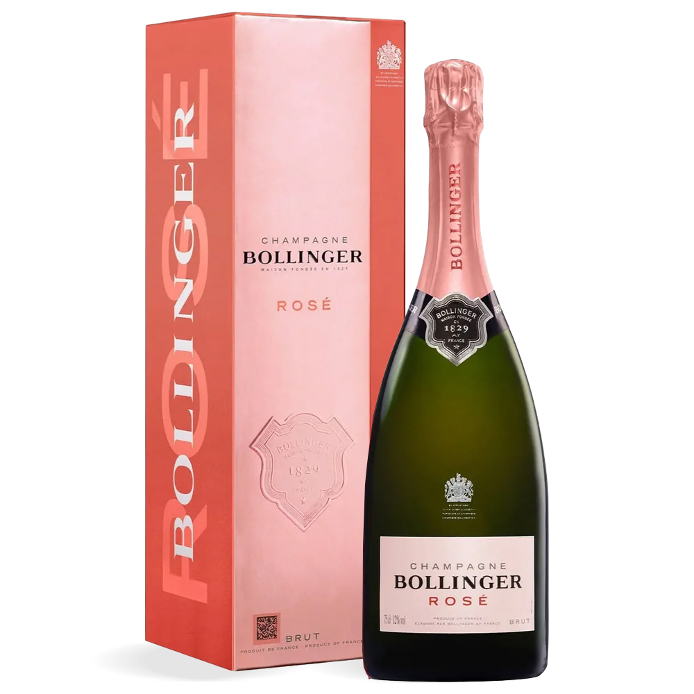 Boca Bollinger Rosé Champagne 0,75L s elegantnom etiketom i ružičastim tonom, elegantna kutija
