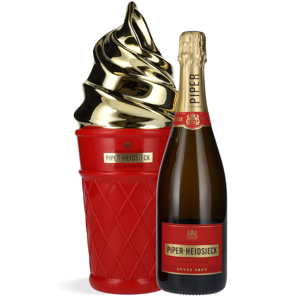 Piper-Heidsieck Cuvée Brut šampanjac s Ice Cream Edition kutijom na svijetloj pozadini