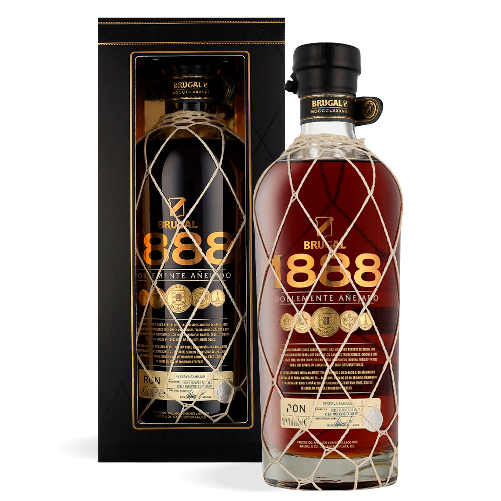 Boca Brugal 1888 Gran Reserva Familiar Ruma 0,7L s elegantnom etiketom i zlatnim detaljima, u poklon kutiji