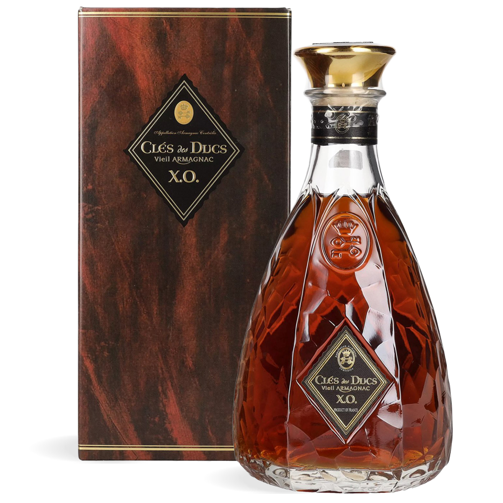 Boca Clés des Ducs Vieil Armagnac X.O. 0,7L s tamnozlatnom tekućinom i elegantnom etiketom