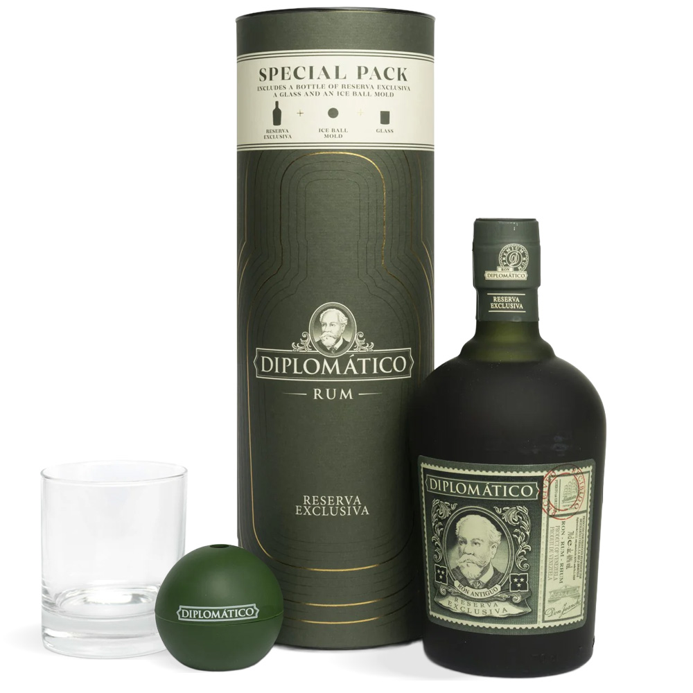 Bočica Diplomático Reserva Exclusiva 0,7L s čašom i kalupom za led u poklon setu