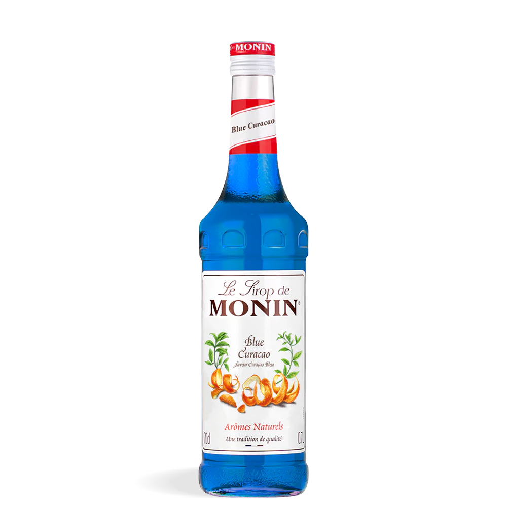 Boca Monin Blue Curaçao Sirupa 0,7L s intenzivno plavom tekućinom i klasičnom etiketom