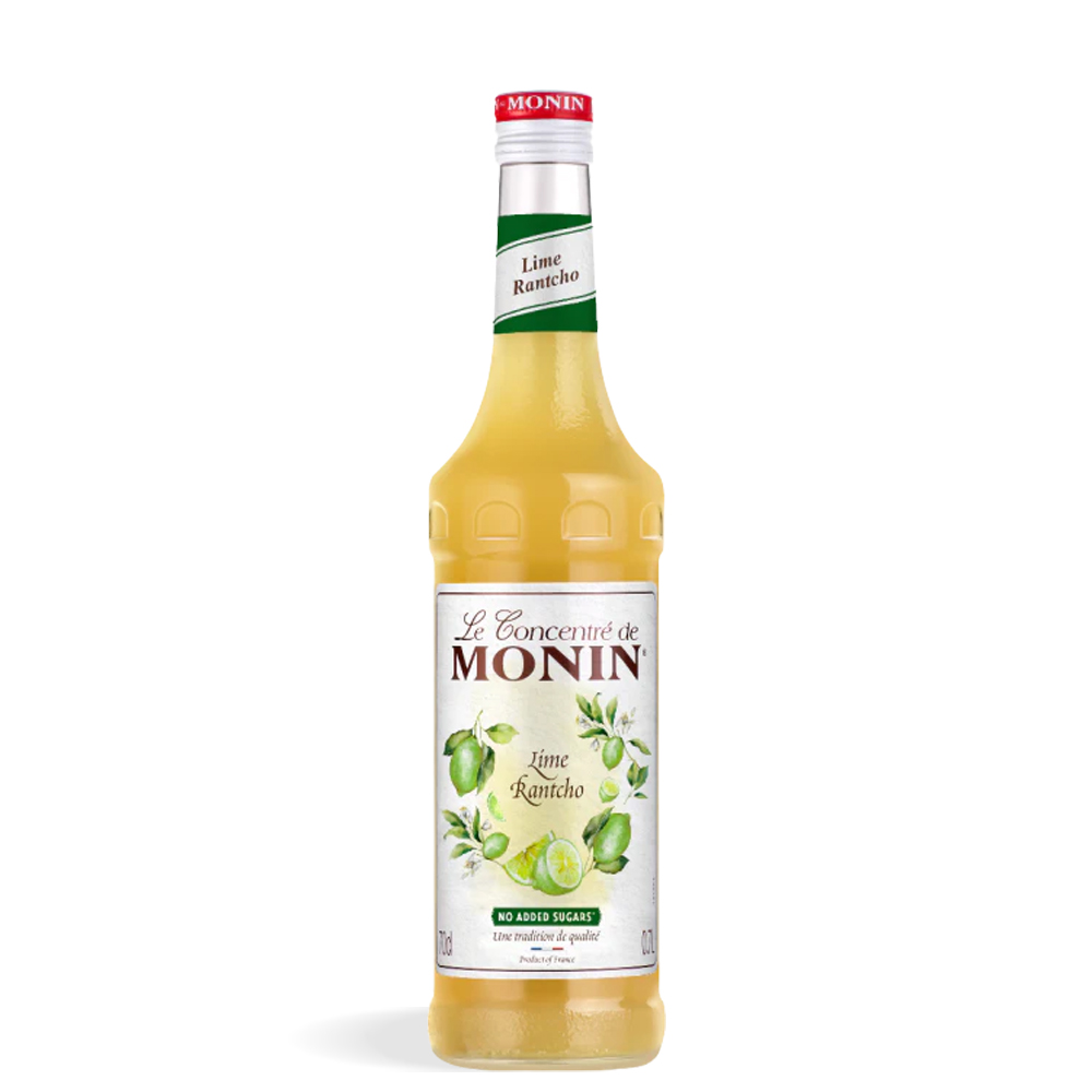 Boca Monin Limeta Rantcho koncentrata 0,7L s prozirnom tekućinom i zelenkastom etiketom