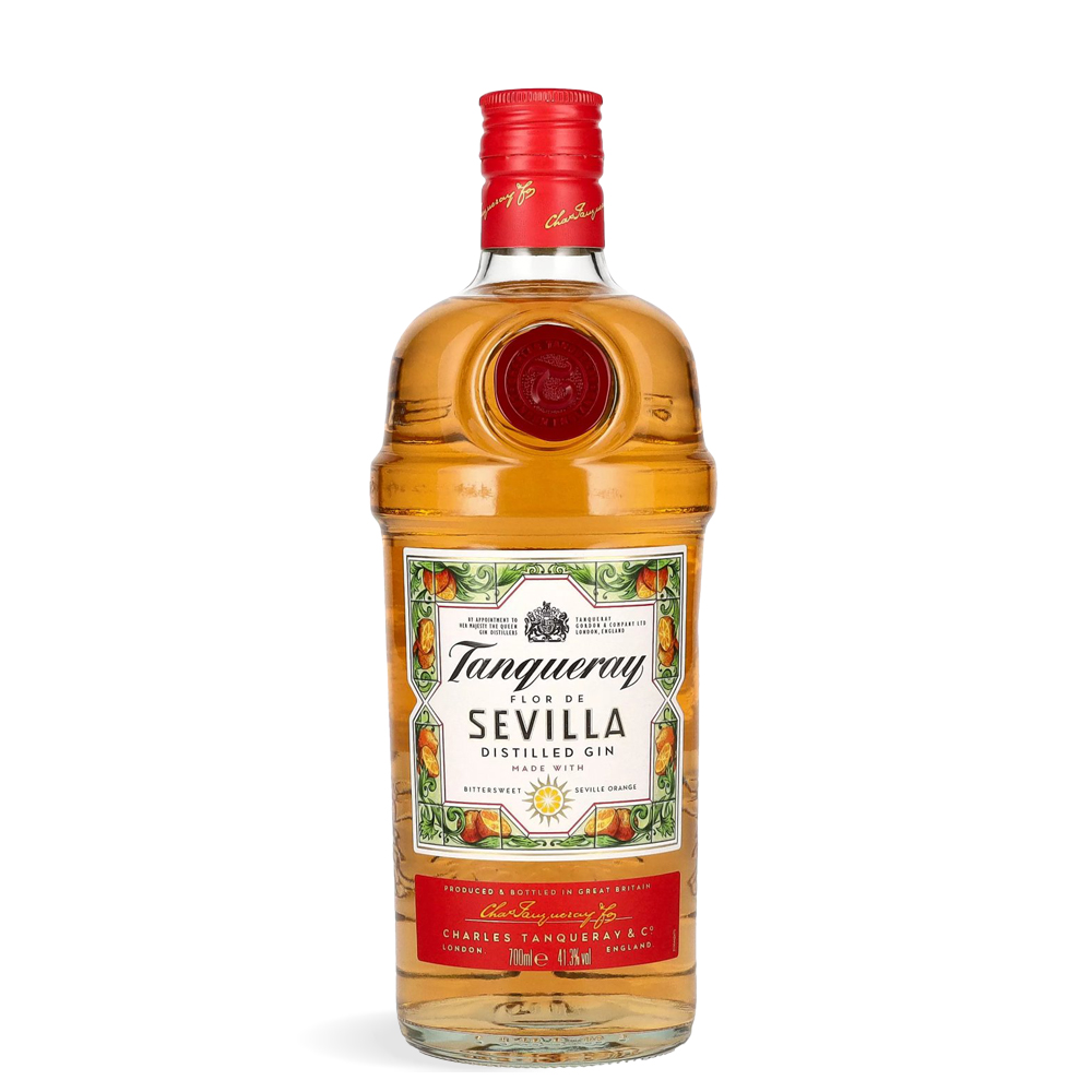 Boca Tanqueray Flor de Sevilla Gin 0,7L u narančastoj boji s klasičnim Tanqueray detaljima