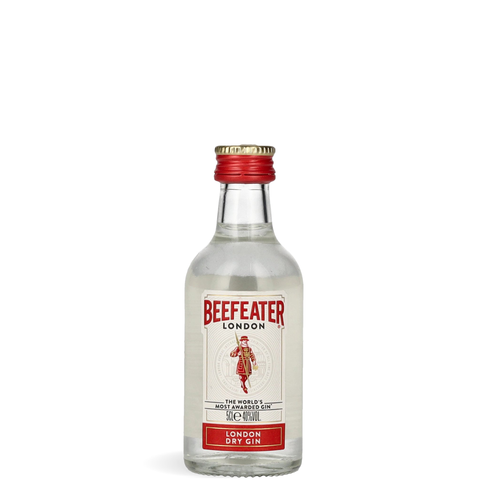 Beefeater London Dry Gin 0,05 L u elegantnoj prozirnoj boci s crvenom etiketom