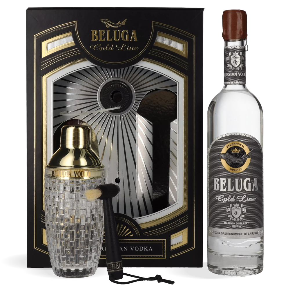 Beluga Gold Line Vodka 0,7 L u matiranoj boci s voskom, luksuznom kutijom, shakerom i kistom za vosak.