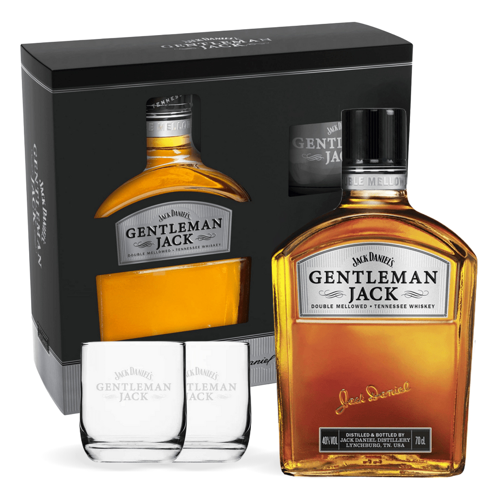 Boca Jack Daniel’s Gentleman Jack Tennessee Whiskey 0,7l u elegantnom poklon pakiranju s dvije staklene čaše, simbol profinjenog američkog stila i mekoće.