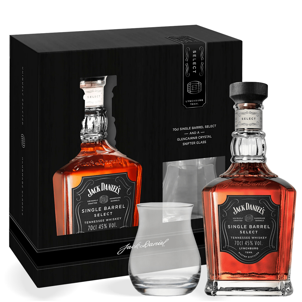 Boca Jack Daniel’s Single Barrel Select Tennessee Whiskey 0,7l u luksuznom poklon pakiranju s jednom čašom, ručno odabrana za jedinstveno iskustvo okusa i elegancije.