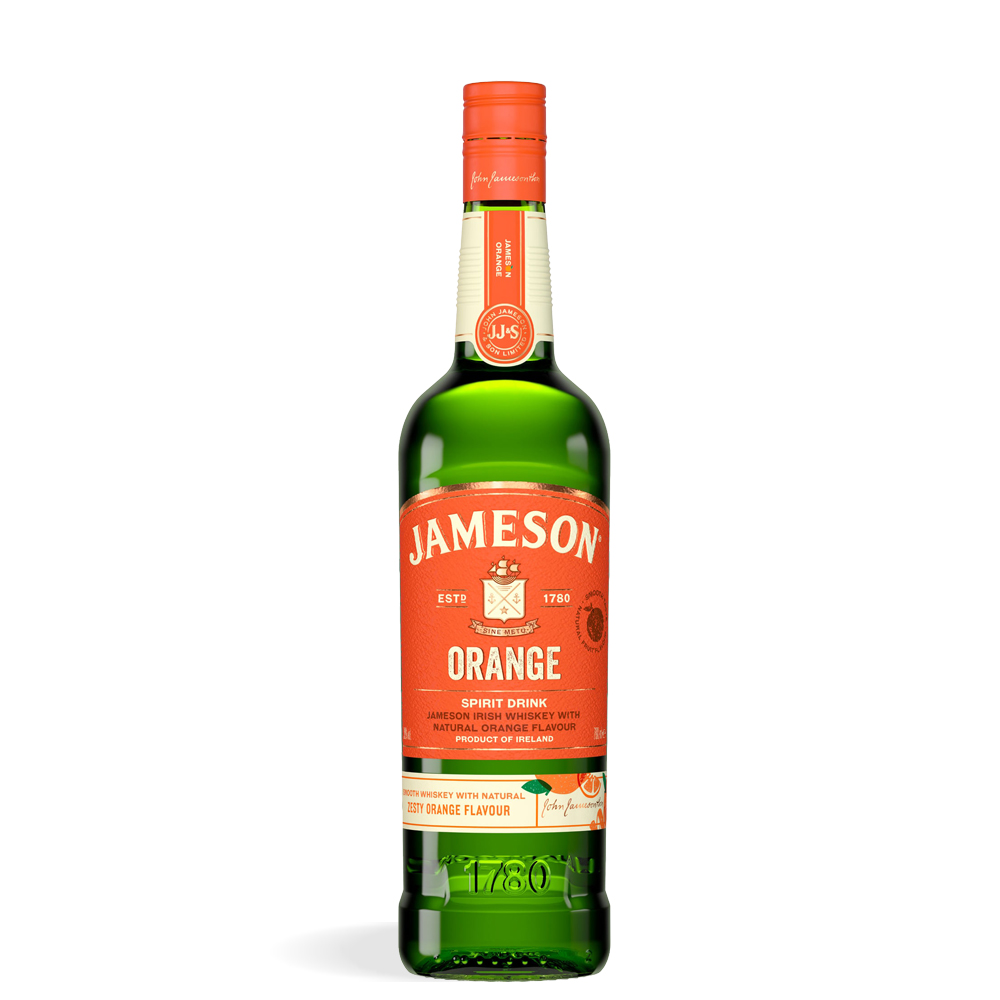 Boca Jameson Orange Irish Whiskey s prepoznatljivim narančastim etiketama i elegantnim irskim dizajnom