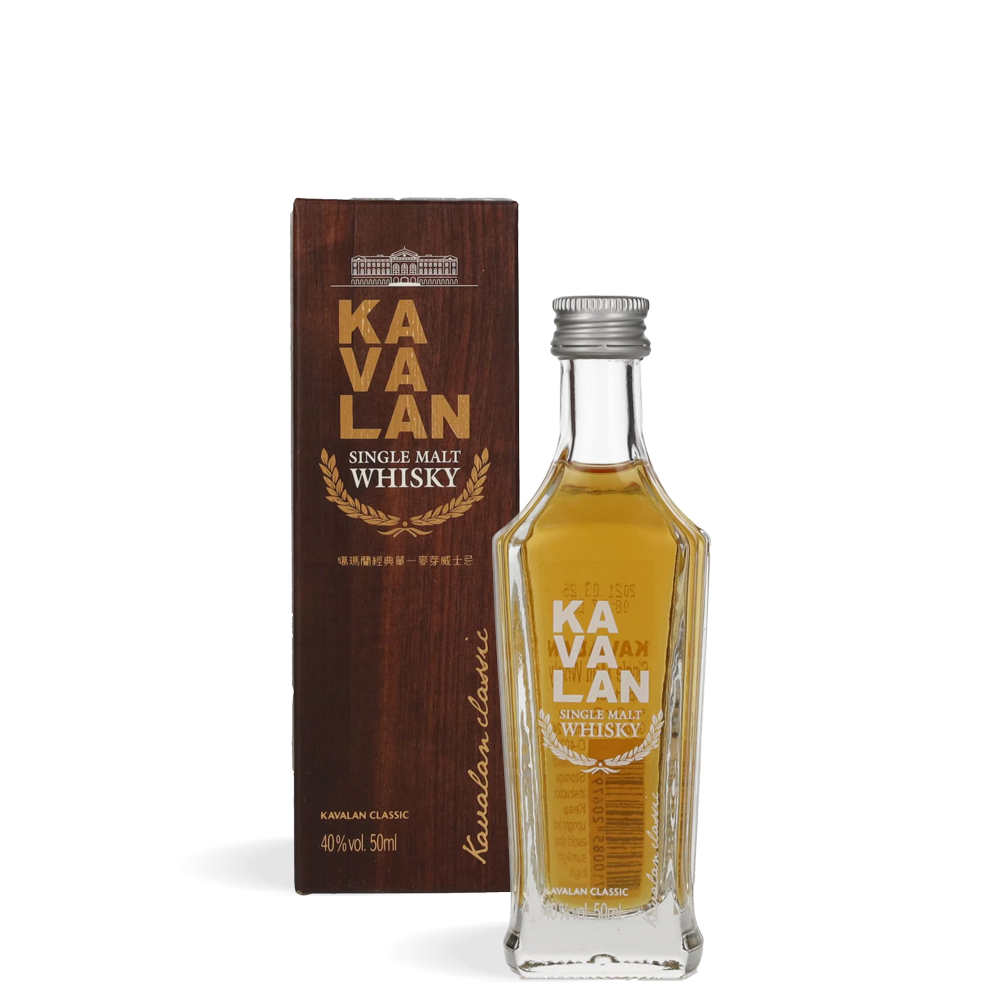 Boca Kavalan Classic Single Malt Whisky minijatura od 50 ml u elegantnoj kutiji s prepoznatljivim dizajnom tajvanske destilerije