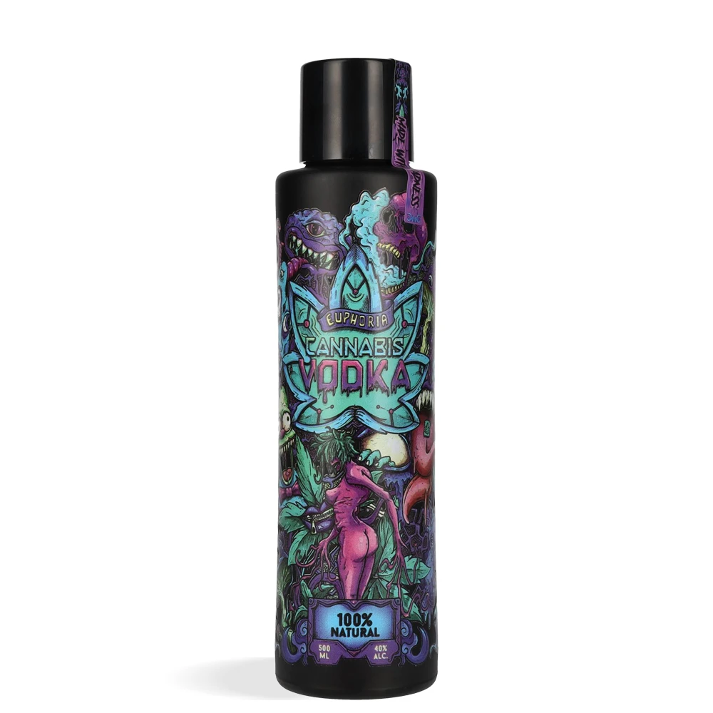 Euphoria Cannabis Vodka Madness Edition 0,5 l prikazana kao moderna boca izraženog dizajna u naglašenom vizualnom stilu.