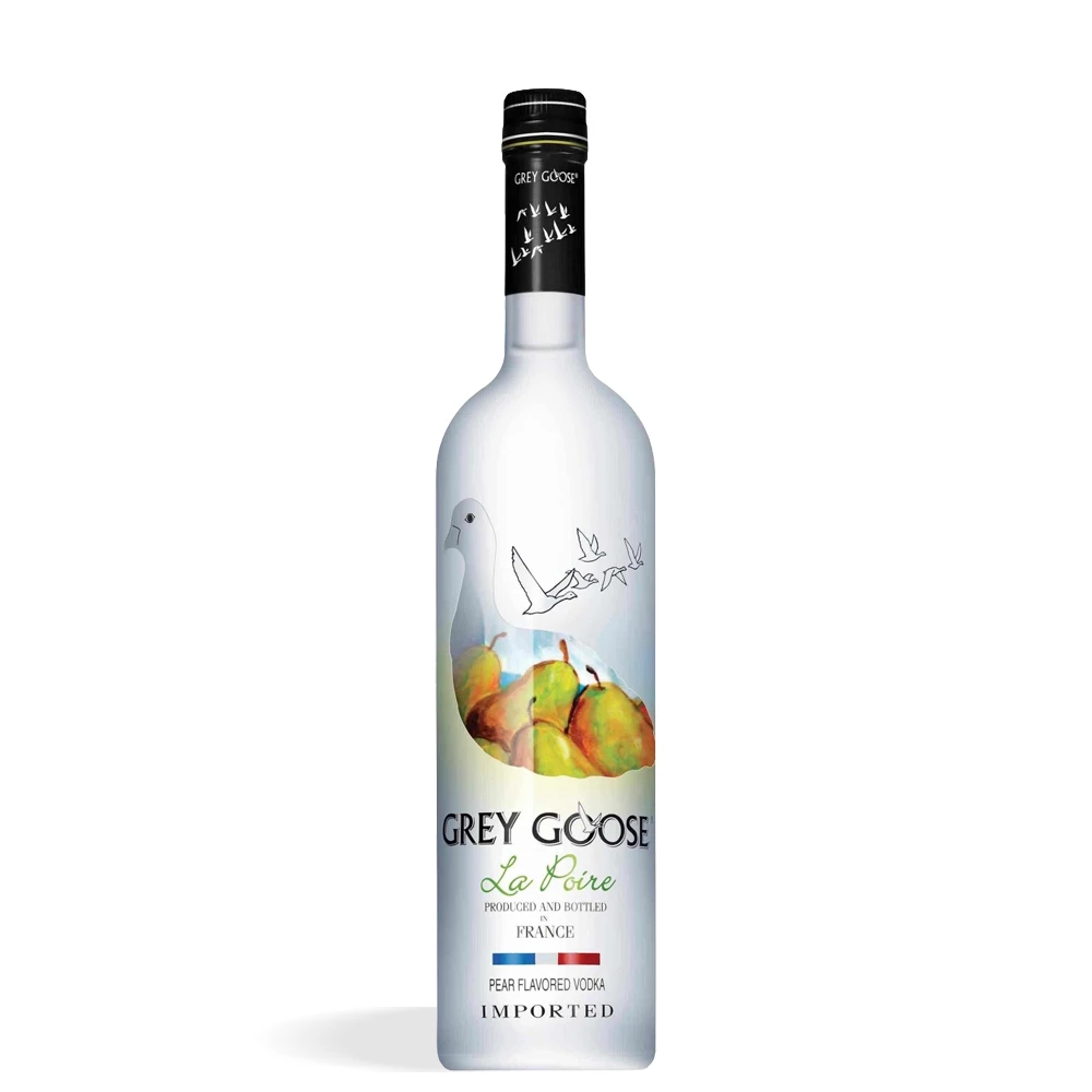 Boca Grey Goose La Poire Flavored Vodka 0,7 l u elegantnom zelenom dizajnu s voćnim motivom kruške