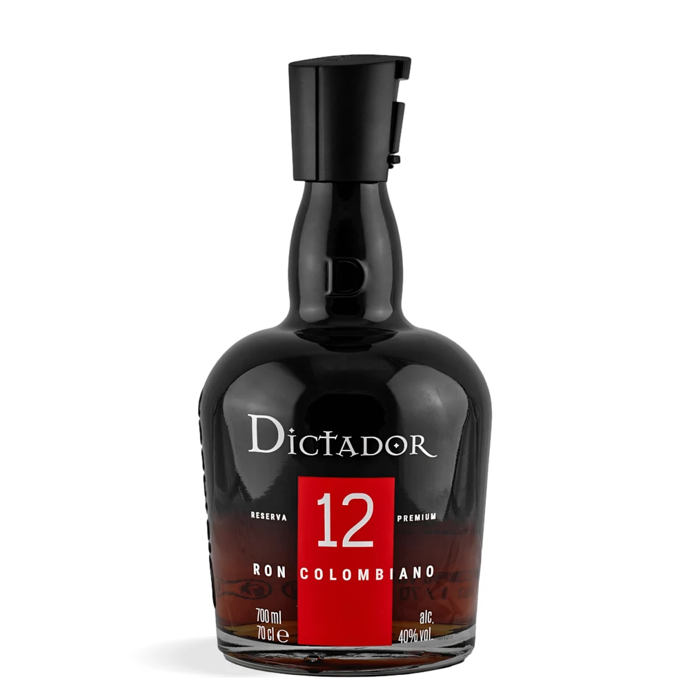 Dictador 12 Years Old Icon Reserve Colombian Rum 0,7 L u elegantnoj boci tamne boje s profinjenom etiketom i modernim dizajnom.