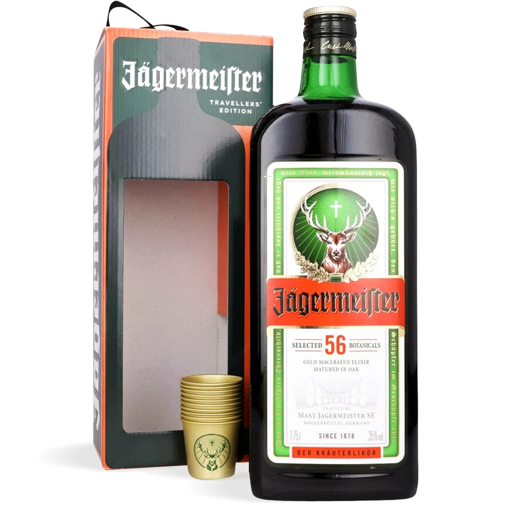 Boca Jägermeister Travellers' Exclusive 1,75 L s deset metalnih shot čašica u poklon pakiranju