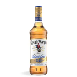 Captain Morgan Spiced Gold 0.0% Alcohol free 0,7 L u prepoznatljivoj boci zlatne boje s originalnim dizajnom.