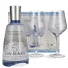 Gin Mare Mediterranean Gin poklon set s dvije čaše u elegantnoj boci 0,7L i poklon kutiji s plavim mediteranskim detaljima.