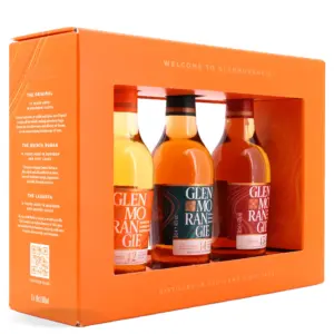 Glenmorangie Taster Pack 3x0,1 L s tri mini boce whiskyja u elegantnoj poklon kutiji koja prikazuje različite stilove dozrijevanja. minijature viskija