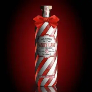 Boca Candy Cane votka likera na tamno crvenoj i crnoj pozadini