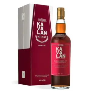 Kavalan Oloroso Sherry Oak Single Malt Whisky 0,7 L u elegantnoj boci tamne mahagonij boje s poklon kutijom.