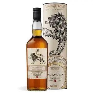 Lagavulin 9 Years Old Game of Thrones House Lannister Collection single malt whisky 0,7 L u boci s poklon kutijom i prepoznatljivim grbom kuće Lannister.