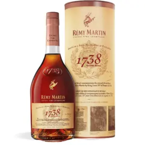 Rémy Martin 1738 Accord Royal Cognac Fine Champagne 0,7 L u elegantnoj boci s toplim jantarno smeđim tonovima i luksuznim dizajnom.