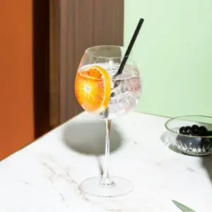 Gin tonic koktel poslužen u velikoj ballon čaši s ledom, kriškom naranče i tonikom za osvježavajuće uživanje u ginu