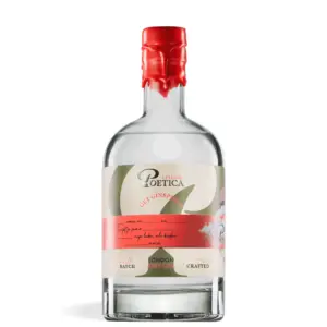 Poetica Ginuine London Dry Gin 0,7 L u elegantnoj prozirnoj boci s umjetničkom etiketom i prepoznatljivim dizajnom nagrađivani hrvatski gin