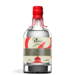 Poetica Summer Sonnet London Dry Gin 0,7 L u elegantnoj prozirnoj boci s modernom etiketom inspiriranom vrgoračkim jagodama. hrvatski destilat hrvatski gin