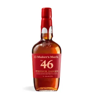 Maker's Mark No. 46 French Oaked Kentucky Bourbon Whisky 1 L u prepoznatljivoj boci s crvenim voskom i elegantnom etiketom koja naglašava premium bourbon karakter.