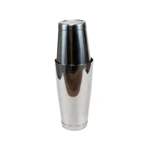 Svev tin shaker za koktele, nehrđajući čelik, Boston konfiguracija s dvije posude i otežanim dnom. Veća posuda 800 ml, manja 510 ml, prikladan za perilicu.