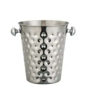 Inox kibla za boce Silver Deluxe 5 L s dekorativnim reljefnim uzorkom i metalnim ručkama za hlađenje vina, pjenušaca i šampanjca, profesionalna barska oprema i sitni barski inventar.